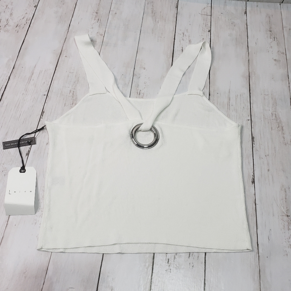 NWT Leith White Sweater Tank Top Silver Grommet - Picture 4 of 6